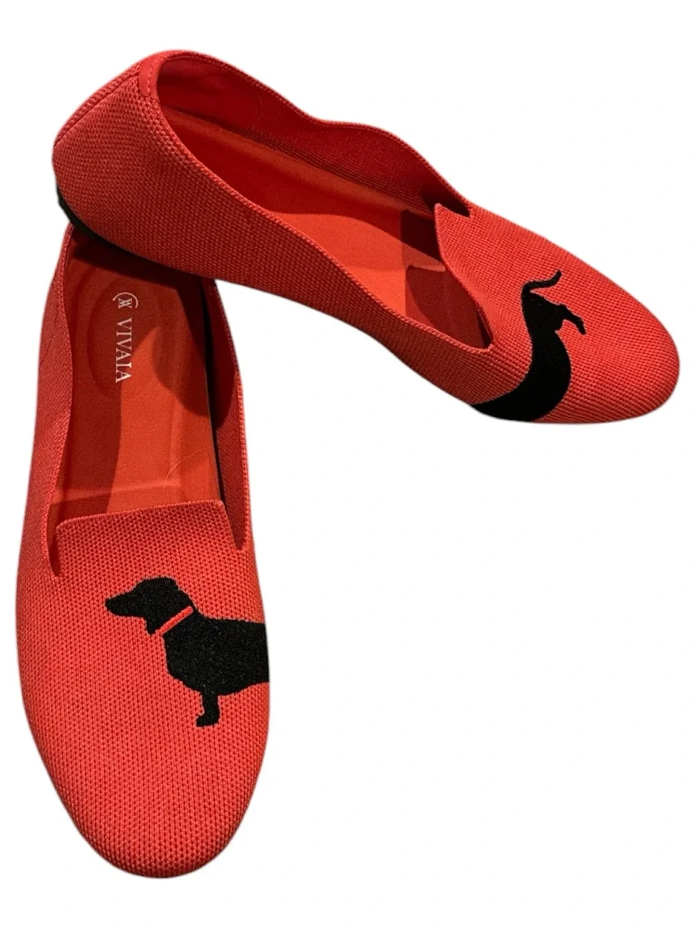 Vivaia Round Toe Audrey Dachschund Dog Ballet Flat Slipon Red Shoes US 10.5